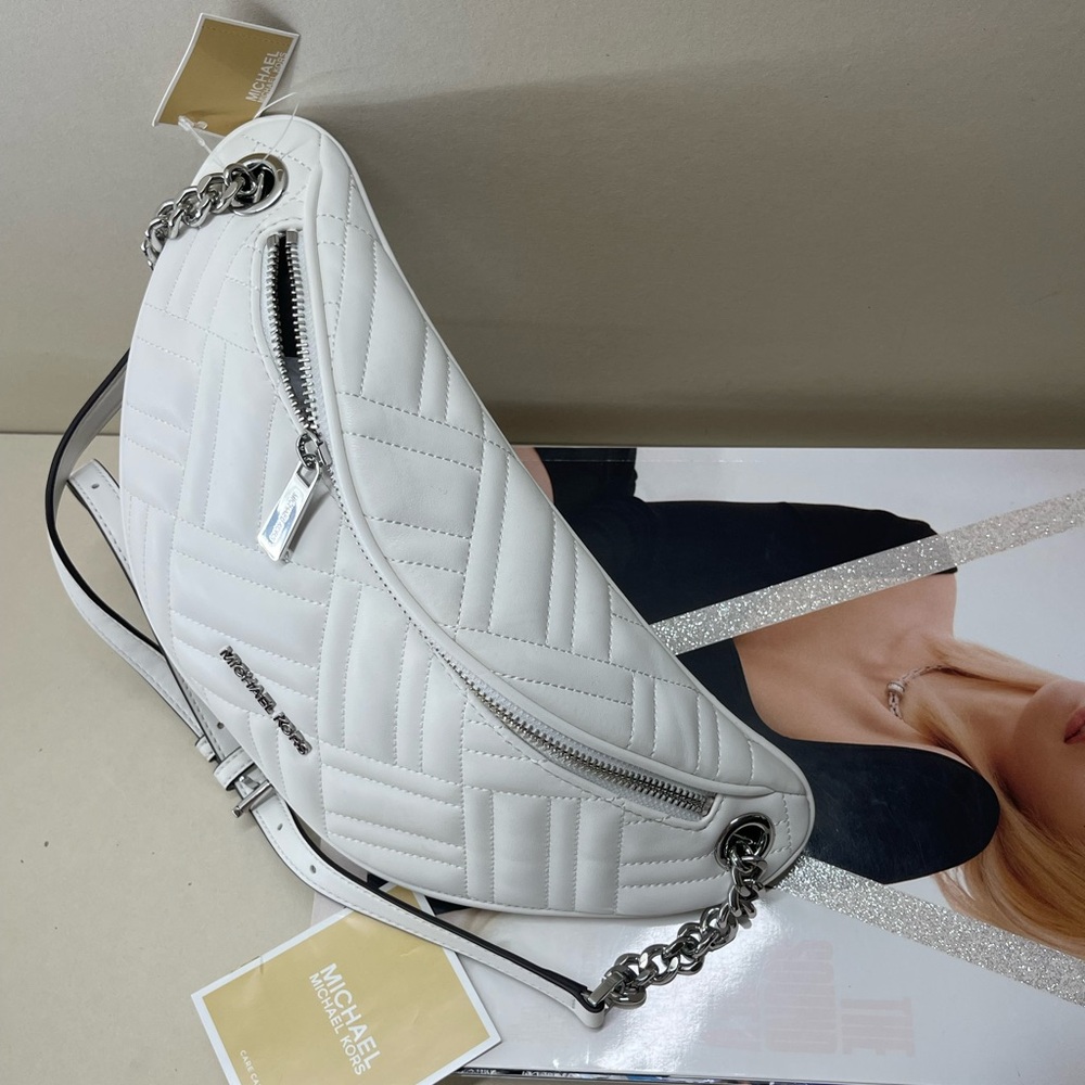 (new+tag) Michael Kors large belt bag women quilted leather optic white - Picture 8 of 11
